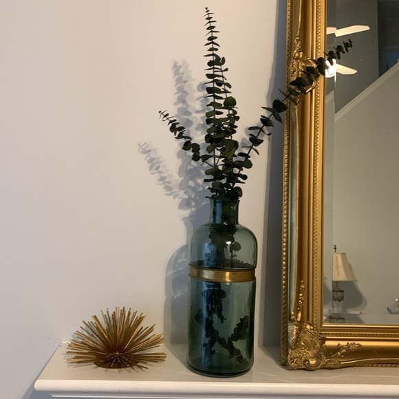 Blue gold metal trim glass vase boho traditional home decor art decor shelf‎ - Picture 11 of 11